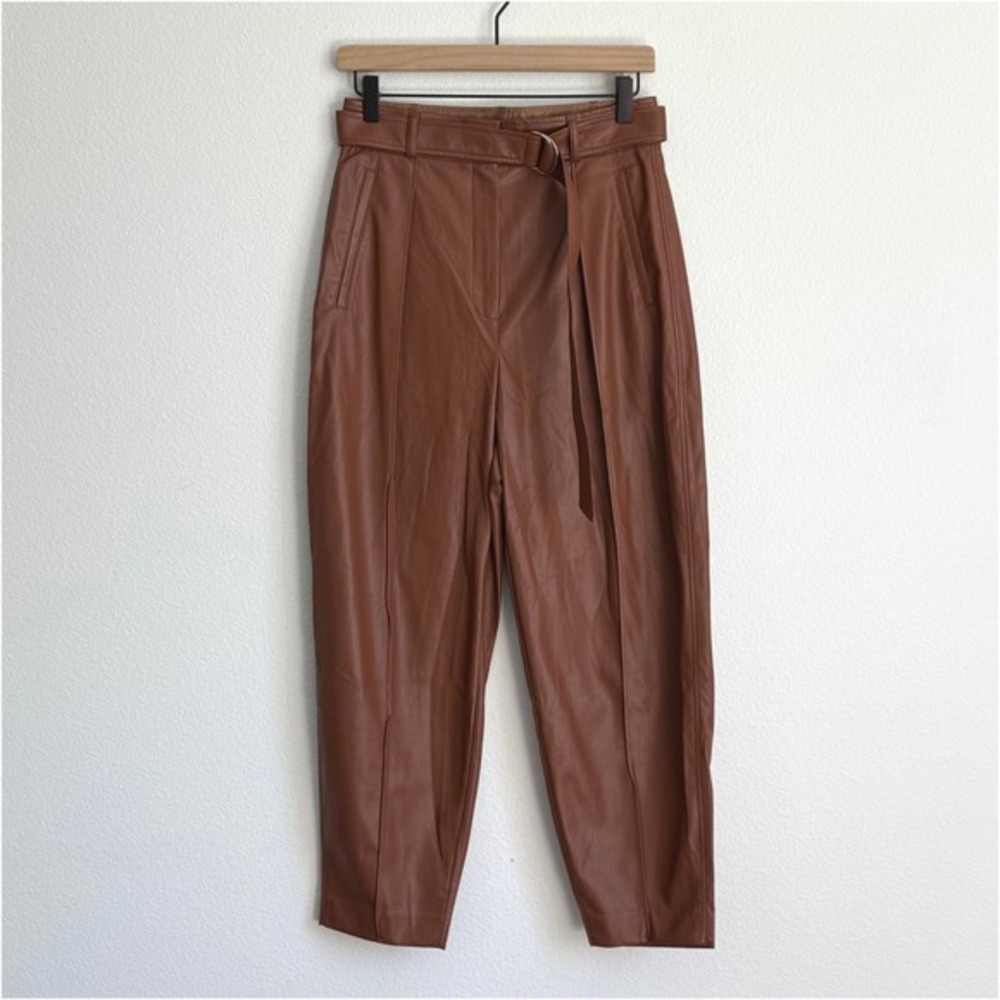Aritzia Babaton Brown Faux Leather Trousers Dark Academia Vegan‎ Leather Pants 6